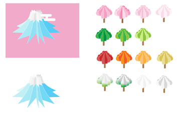 ペーパークラフト風　富士山と四季の木々の素材