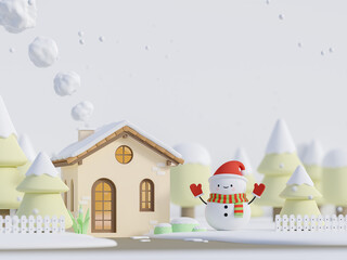 Cartoon style small house with christmas concept 3d render illustration