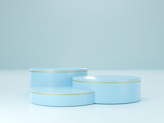 3d Cylinder podiums blue shapes pastel colors, abstract background, Empty showcase for cosmetic product,    