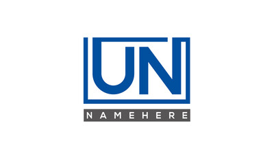 UN Letters Logo With Rectangle Logo Vector