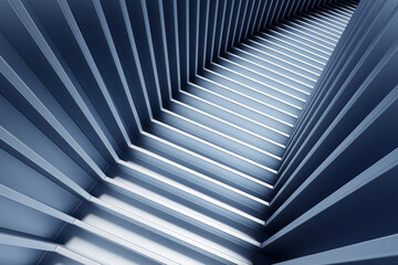 3D illustration dark ascending staircase goes  down. Business growth, progress and achievement creative concept