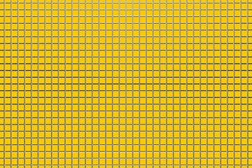 3d illustration of rows of  stripes flanking cells.Set of mesh on yellow background. Square pattern. Technology geometry  background