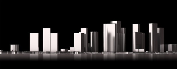 Obraz premium city is three-dimensional. Urban architecture. Urban planning concept. Modeling urban skyscrapers. Night city quarter. Skyscrapers are reflected in river. Skyline metropolis. 3d rendering.