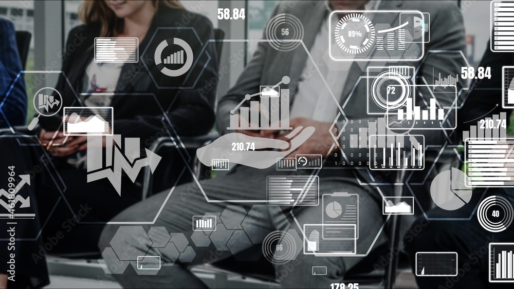 Poster data analysis for business and finance conceptual . graphic interface showing future computer techno