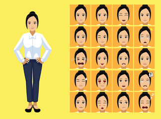 Manga Style Business Woman Asian Clothes Cartoon Character Emotion