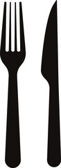 Knife and fork vector icon in black solid flat design icon isolated on white background