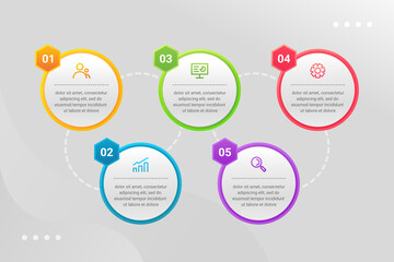 infographic template vector. Circle shape Abstract element with 5 business options with marketing icon can be used for layout, diagram, annual report, web design