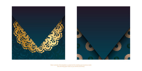 Gradient green gradient flyer with vintage gold ornaments typography-ready.