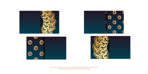 Gradient green business card with greek gold pattern for your brand.