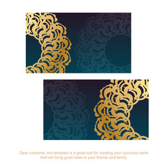 Gradient green business card with Greek gold ornaments for your contacts.