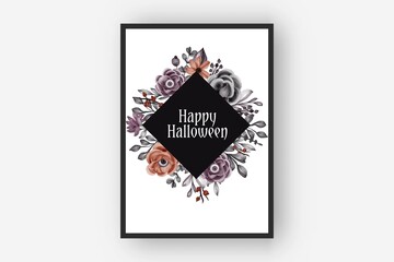 Happy Halloween frame with flower eyes scary