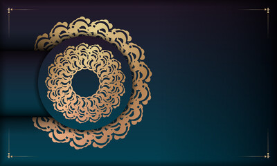 Green gradient background with mandala gold ornament and place under the logo