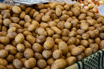 Fresh potatoes on display at farmer's market