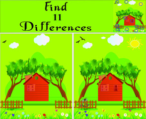 Naklejka premium Children games : Find differences 2 Education game with beautiful landscape art.