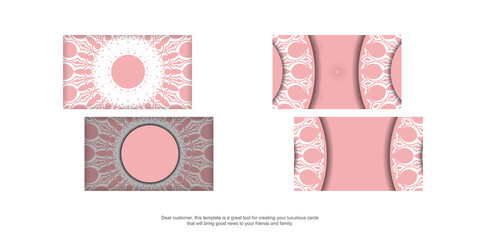 Pink business card with old white pattern for your contacts.