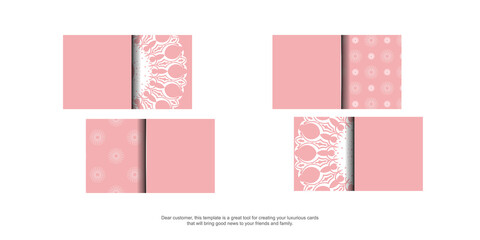 Pink business card with vintage white pattern for your brand.