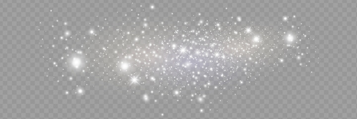 The dust sparks and golden stars shine with special light. Vector sparkles on a transparent background. Christmas light effect. Sparkling magical dust particles.