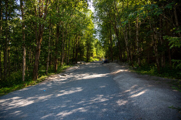 Walking path on the territory of the Grand Marble Canyon park in the Republic of Karelia in Russia