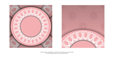 Pink color brochure with abstract white ornament for your design.