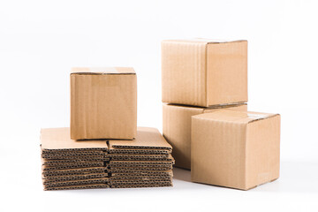 Stack Of Corrugated Boards and box Isolated On White Background