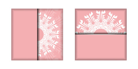 Pink color flyer with vintage white ornament for your brand.