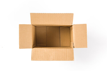 open corrugated cardboard box on white background