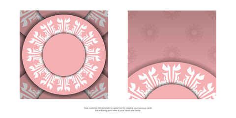 Pink leaflet with white mandala ornaments ready for printing.