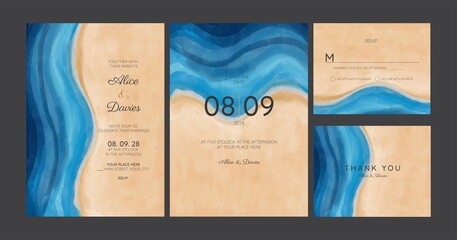 wedding cards, invitation. Save the date sea style design. Romantic beach wedding summer background