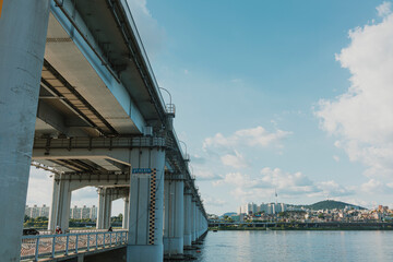 city ​​view behind the bridge