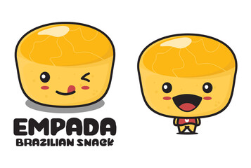 cute empada mascot, traditional brazilian snacks