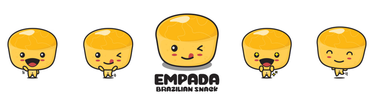 cute empada mascot, traditional brazilian snacks, with different facial expressions and poses