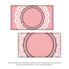 Pink business card with luxurious white pattern for your brand.