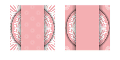 Pink greeting card with mandala white pattern prepared for typography.