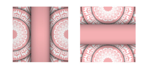 Greeting card in pink color with mandala white ornament for your congratulations.
