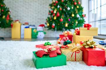 Merry Christmas and Happy new year, Many gift boxes christmas home decoration