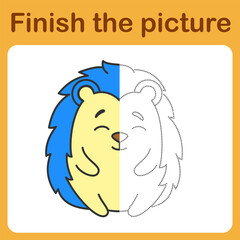 onnect the dot and complete the picture. Simple coloring hedgehog. Drawing game for children.
