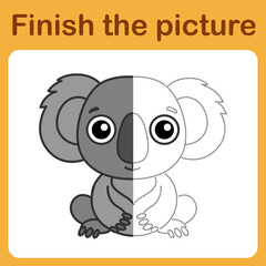 Obraz premium onnect the dot and complete the picture. Simple coloring koala. Drawing game for children.
