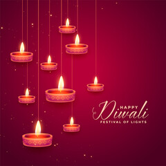 hanging diya lamps for happy diwali festival