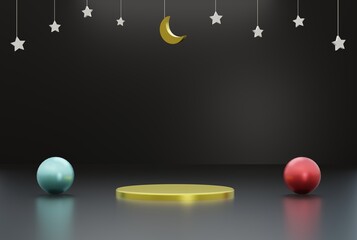 Gold podium with islamic background for poster, flyer and etc, 3d render illustration