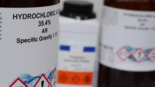 hydrochloric acid, a chemical used in laboratories and dangers