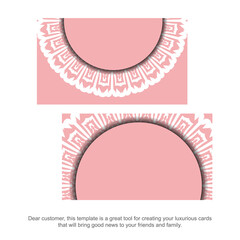 Pink business card with vintage white pattern for your brand.