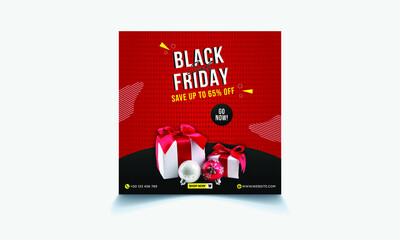 Black Friday Sale Square banners with 3d balloons and confetti. Vector illustration. A place for text.
