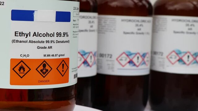 ethyl alcohol, a chemical used in laboratories and flammable