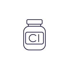 Chlorine bottle line icon on white