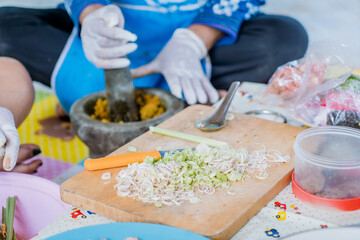 cooking Thai food.southern food.Closeup chef hands cook food