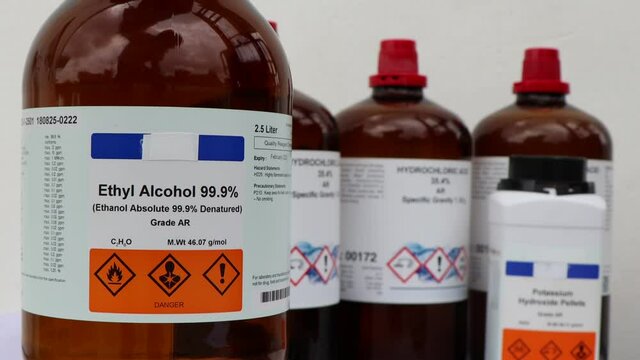 ethyl alcohol, a chemical used in laboratories and flammable