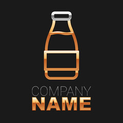 Line Closed glass bottle with milk icon isolated on black background. Colorful outline concept. Vector