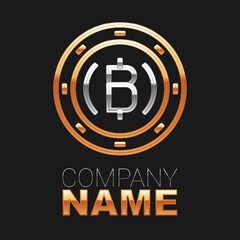Line Cryptocurrency coin Bitcoin icon isolated on black background. Physical bit coin. Blockchain based secure crypto currency. Colorful outline concept. Vector