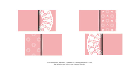 Pink business card with Indian white pattern for your contacts.