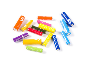 Several batteries isolated on white background